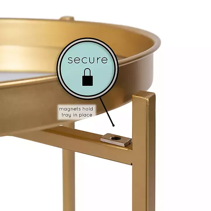 Round Gold Mirrored Foldable Accent Table