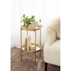 Round Gold Mirrored Foldable Accent Table
