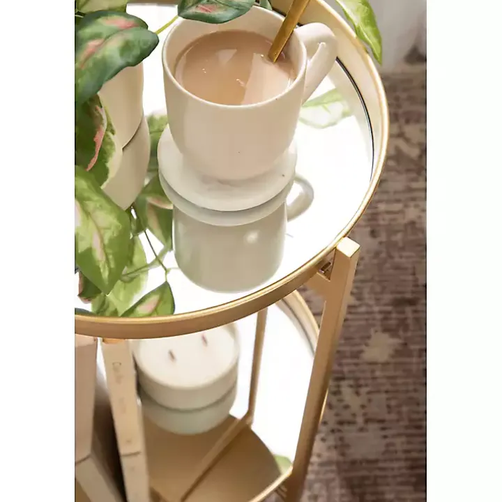Round Gold Mirrored Foldable Accent Table