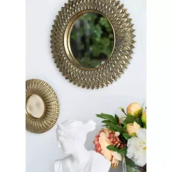 Round Gold Textured Diamond Wall Mirror