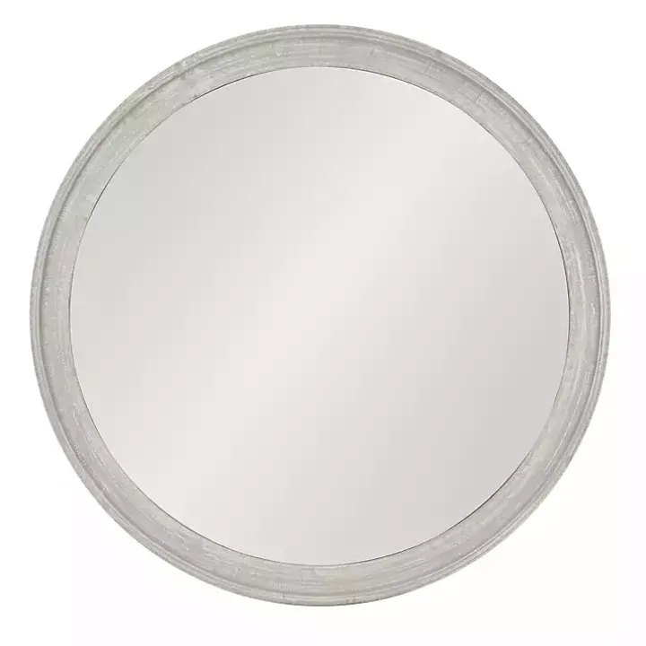 Round Gray Mansell Wood Wall Mirror