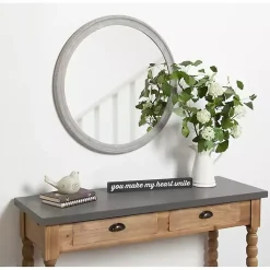 Round Gray Mansell Wood Wall Mirror