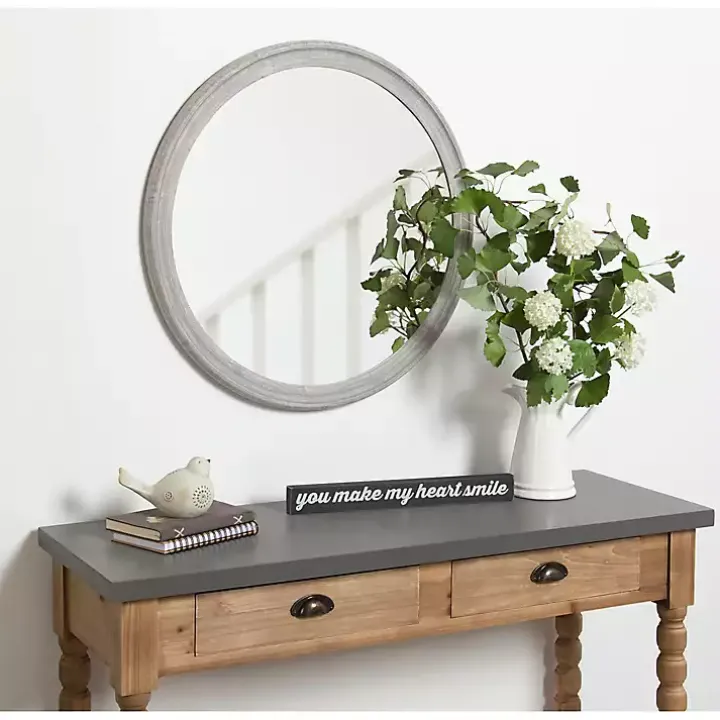 Round Gray Mansell Wood Wall Mirror
