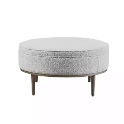 Round Gray Upholstered Ottoman