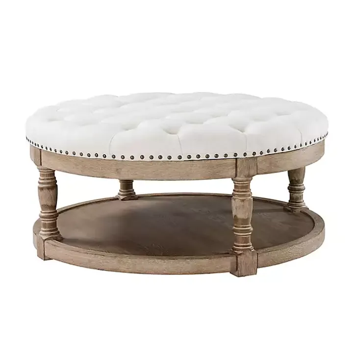 Round Ivory Cepheus Tufted Ottoman