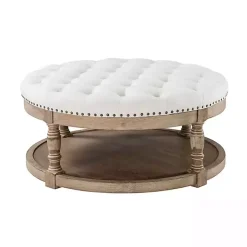 Round Ivory Cepheus Tufted Ottoman