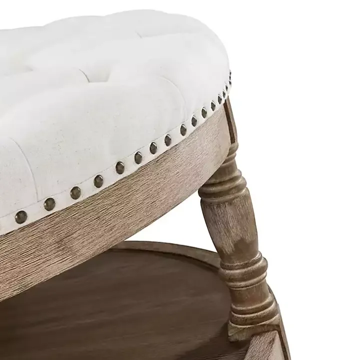 Round Ivory Cepheus Tufted Ottoman