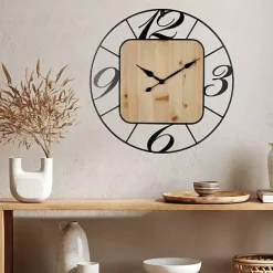 Round Metal & Square Wood Wall Clock