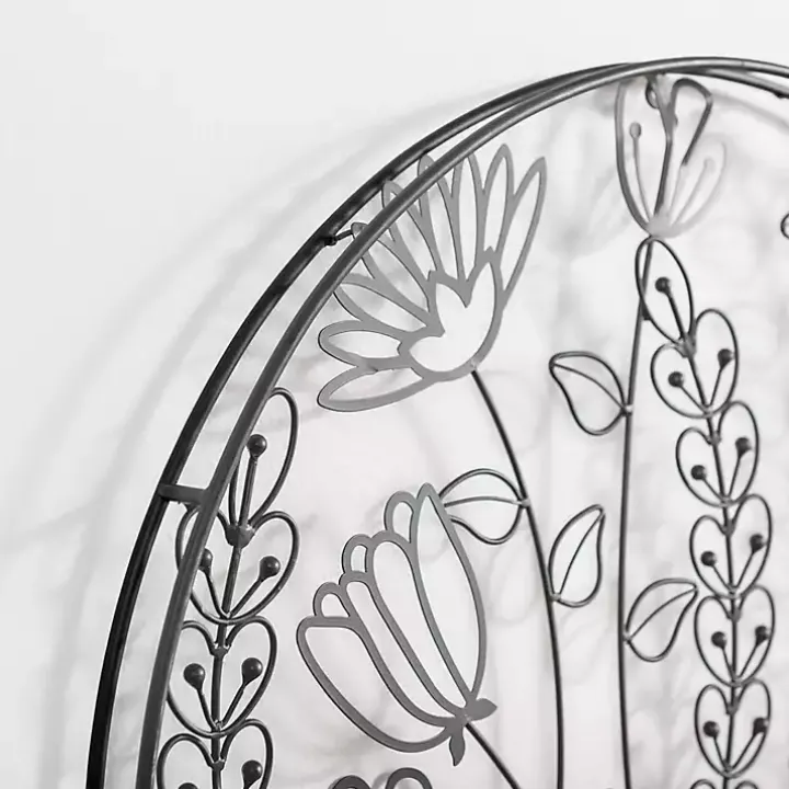 Round Metal Floral Cutout Wall Plaque
