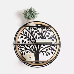 Round Metal Tree 3-Tier Wall Shelf