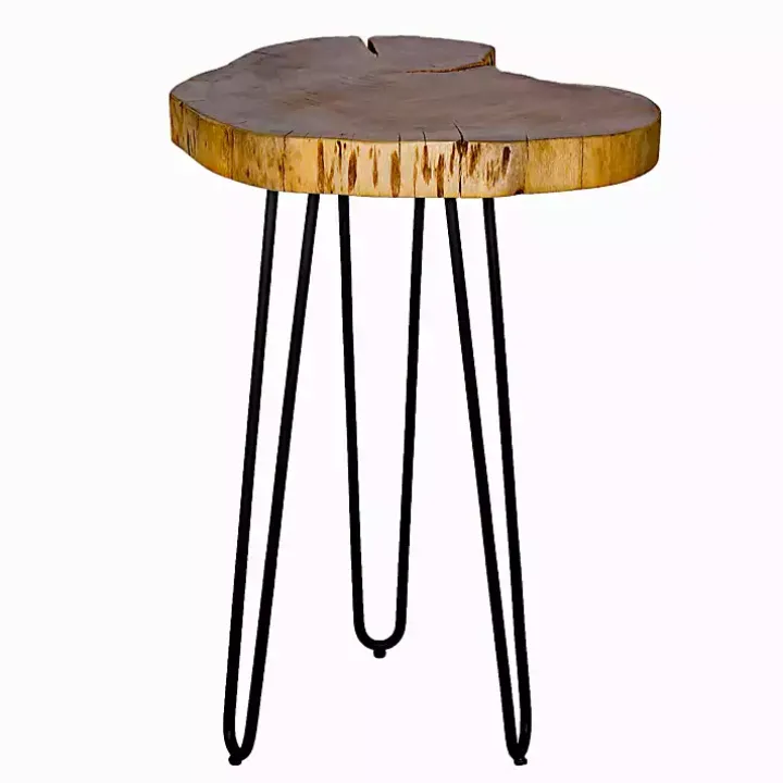 Round Natural Live Edge Hairpin Legs Accent Table
