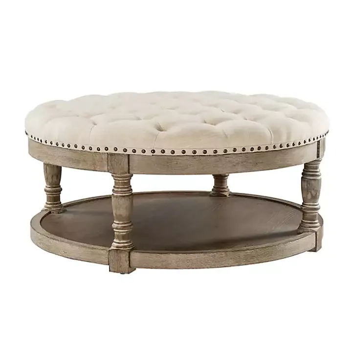 Round Tan Cepheus Tufted Ottoman