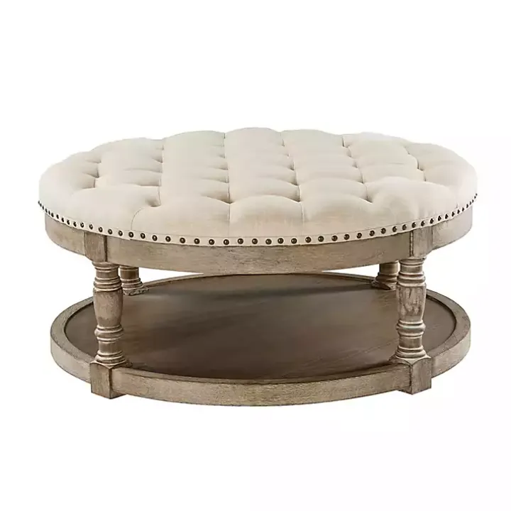 Round Tan Cepheus Tufted Ottoman
