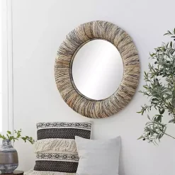 Round Teak Wood Coiled Tampar Frame Mirror