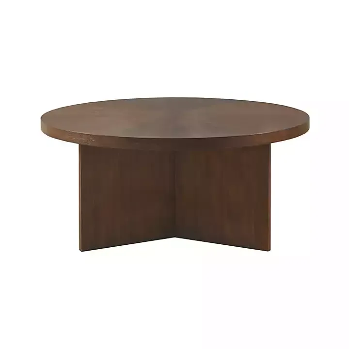 Round Walnut Wood Starburst Coffee Table