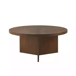 Round Walnut Wood Starburst Coffee Table