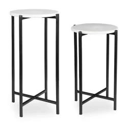 Round White Marble Accent Tables, Set of 2