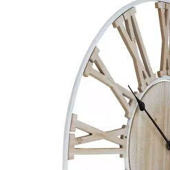 Round White Metal and Wood Wall Clock