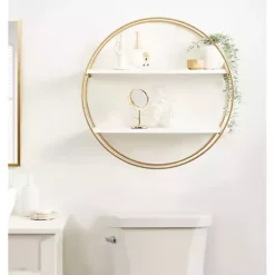 Round White Wood Sequoia Wall Shelf