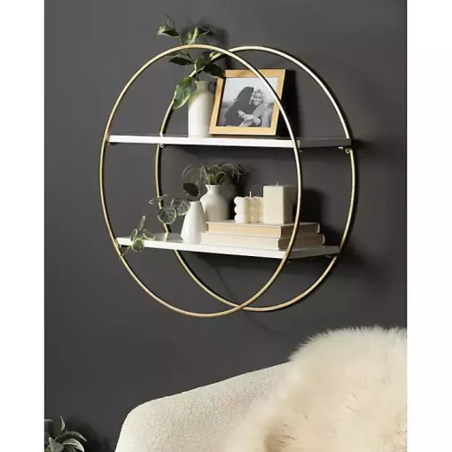 Round White Wood Sequoia Wall Shelf