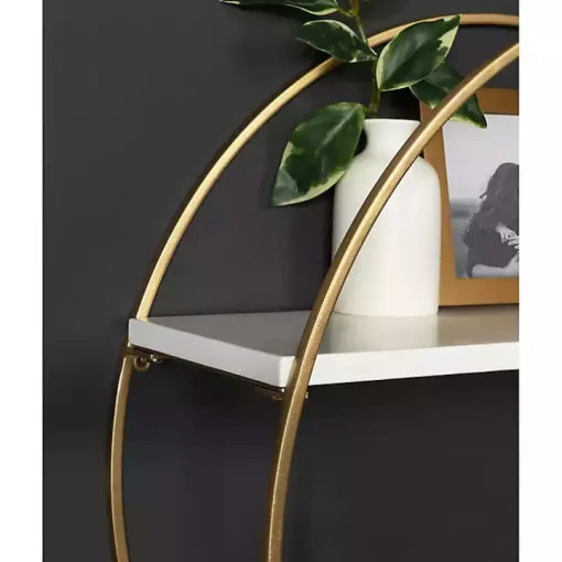 Round White Wood Sequoia Wall Shelf