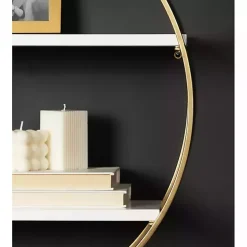 Round White Wood Sequoia Wall Shelf