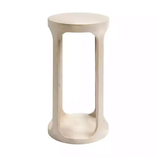 Round Whitewashed Wood Dani Accent Table