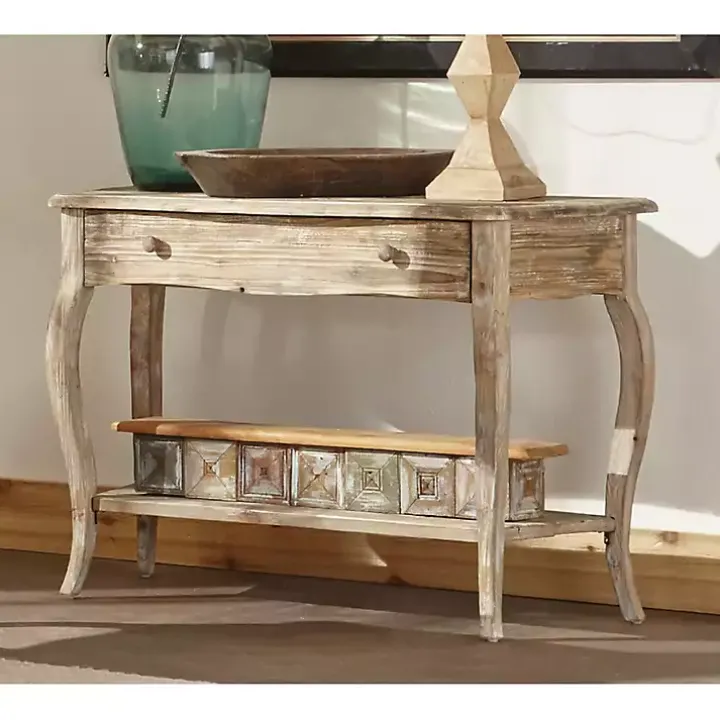 Rustic Brown Wood Curved Console Table