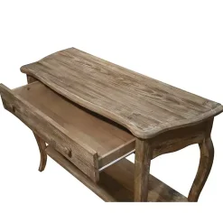 Rustic Brown Wood Curved Console Table