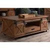 Rustic Fir Wood Rolling Barn Door Coffee Table