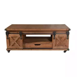 Rustic Fir Wood Rolling Barn Door Coffee Table