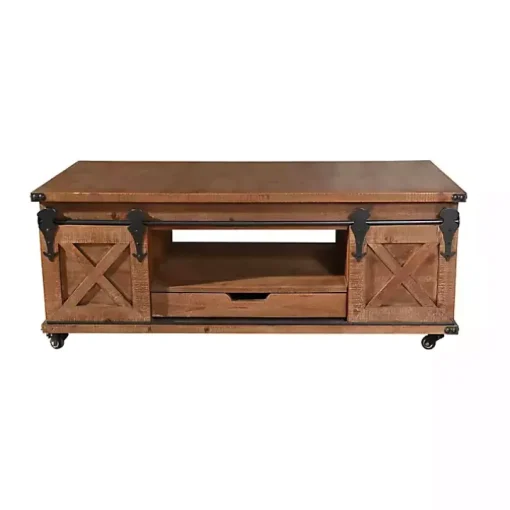 Rustic Fir Wood Rolling Barn Door Coffee Table