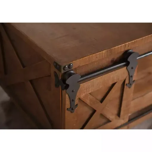 Rustic Fir Wood Rolling Barn Door Coffee Table