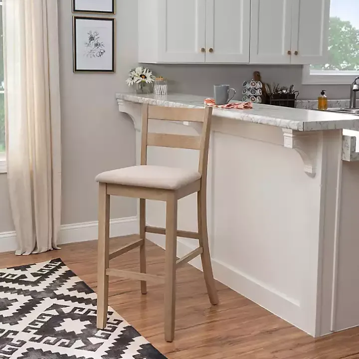 Rustic Graywash Wood Upholstered Bar Stool