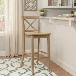 Rustic Graywash Wood X Back Bar Stool