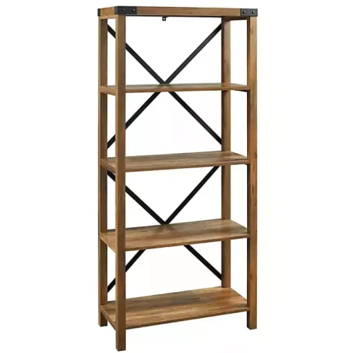 Rustic Oak Metal X Frame Back Bookshelf