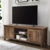 Rustic Oak Wood Grooved Door TV Stand
