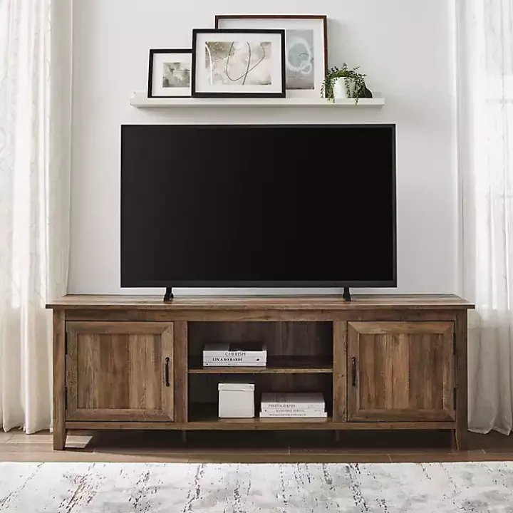 Rustic Oak Wood Grooved Door TV Stand