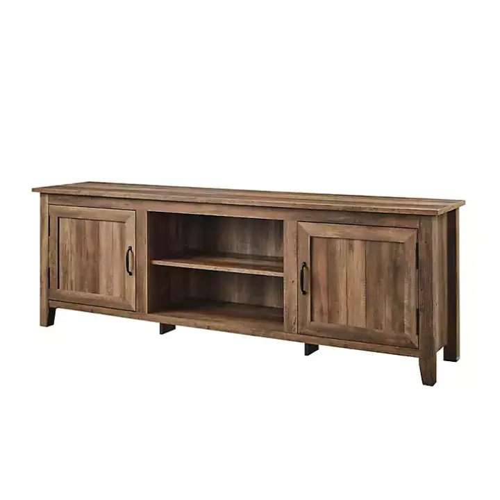 Rustic Oak Wood Grooved Door TV Stand