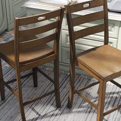 Rustic Oak Wood Quinby Counter Stools, Set of 2