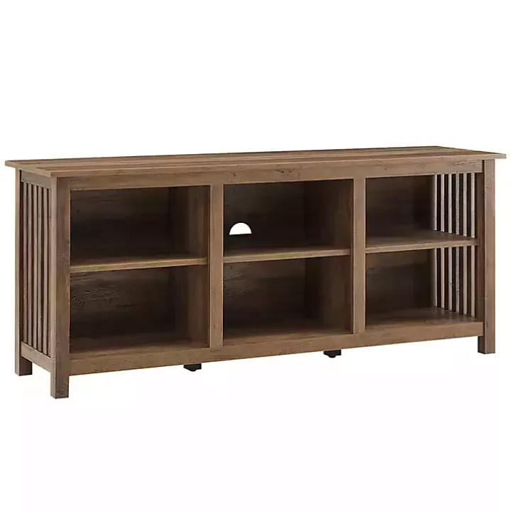 Rustic Oak Wood Slatted Sides Media Cabinet