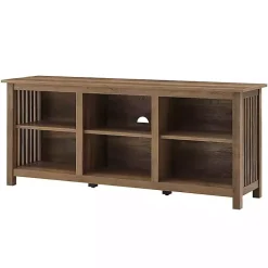 Rustic Oak Wood Slatted Sides Media Cabinet