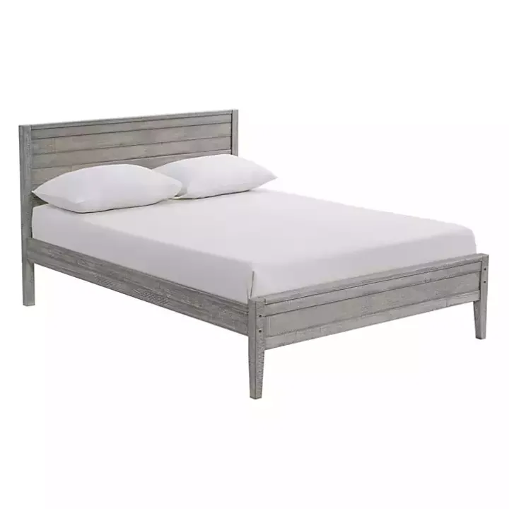 Rustic Smoke Gray Wood Panel Full Bed Frame