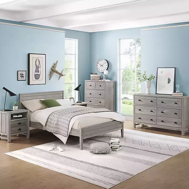 Rustic Smoke Gray Wood Panel Full Bed Frame