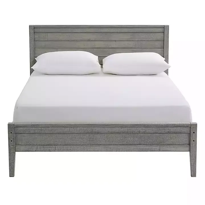 Rustic Smoke Gray Wood Panel Full Bed Frame