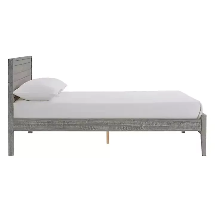 Rustic Smoke Gray Wood Panel Full Bed Frame