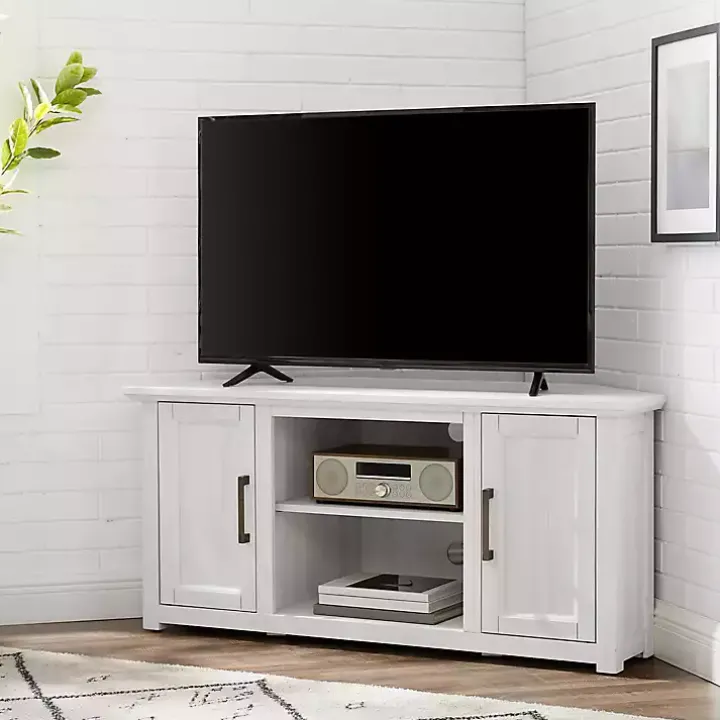 Rustic White Katy-Corner TV Stand