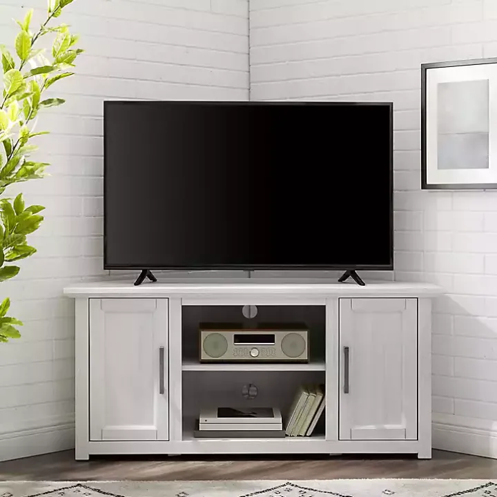Rustic White Katy-Corner TV Stand