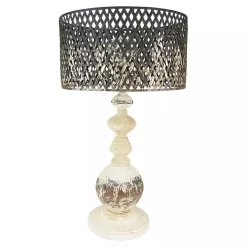 Rustic White Table Lamp with Woven Metal Shade