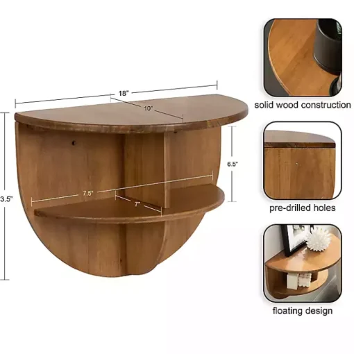 Rustic Wood Half Moon Floating Accent Table